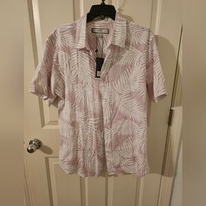 PD&C NWT Mens Linen Viscose Hawaiian Button Shirt Size L
